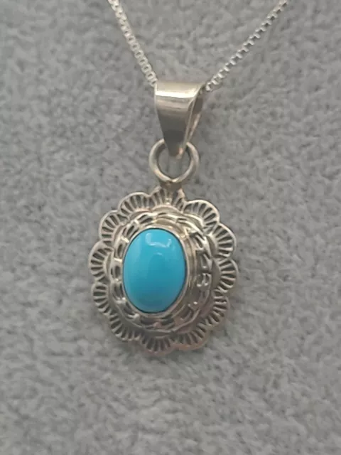 Sterling Silver Turquoise Southwest Concho Necklace W/ 18 Inch 925 Italian Chain