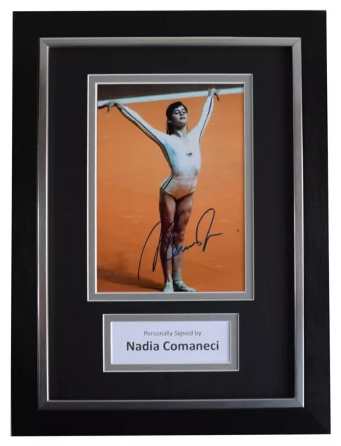 Nadia Comaneci Signed A4 Framed Autograph Photo Display Olympic Gymnastics COA