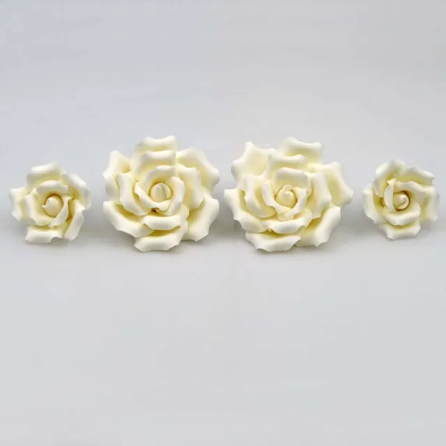 4 White Curl Roses Sugar flower wedding birthday cake decoration topper craft