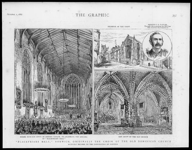 1887 Antique Print - NORFOLK Norwich Blackfriars Hall Dominican Church (97)