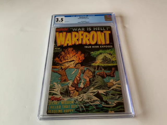 Warfront 5 Cgc 3.5 Violent Blood Bleeding Cover Pre Code War Harvey Comics 1952