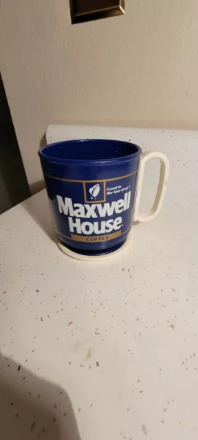Maxwell House Vintage Plastic Travel Coffee Cup Blue No Lid