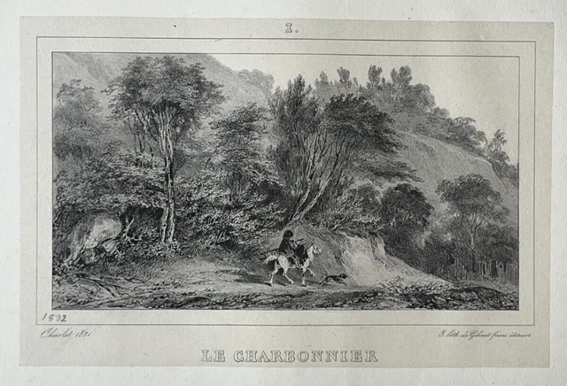 Lithographie XIX siècle:Nicolas-Toussaint Charlet-Papa maman ....Papa