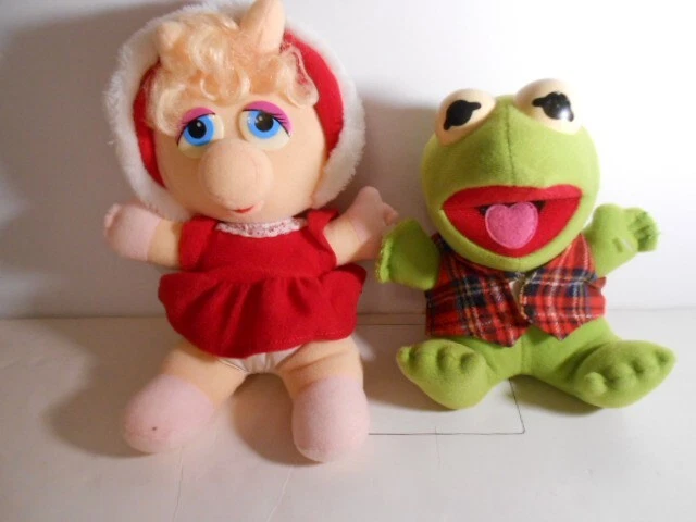 Vintage Baby Miss Piggy And Baby Kermit The Frog plush stuffed animals 1987