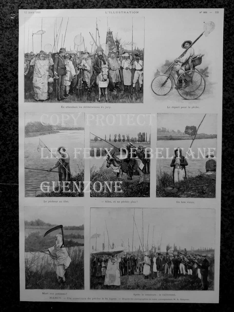 CONCOURS DE PECHE NANCY  gravure document 1893