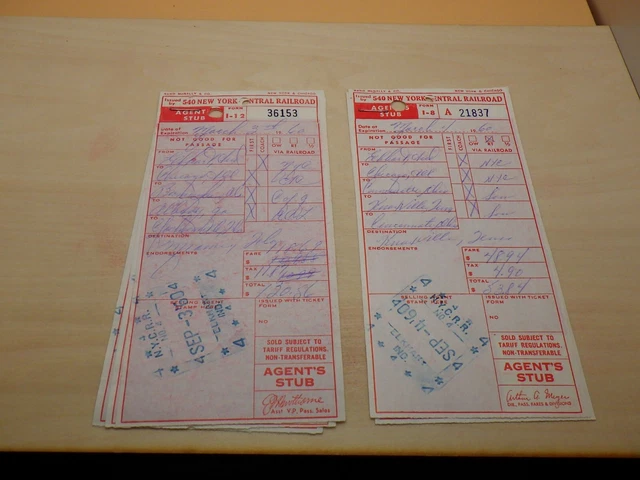 Agents Stubs New York Central Railroad Train Ticket Pass Vintage