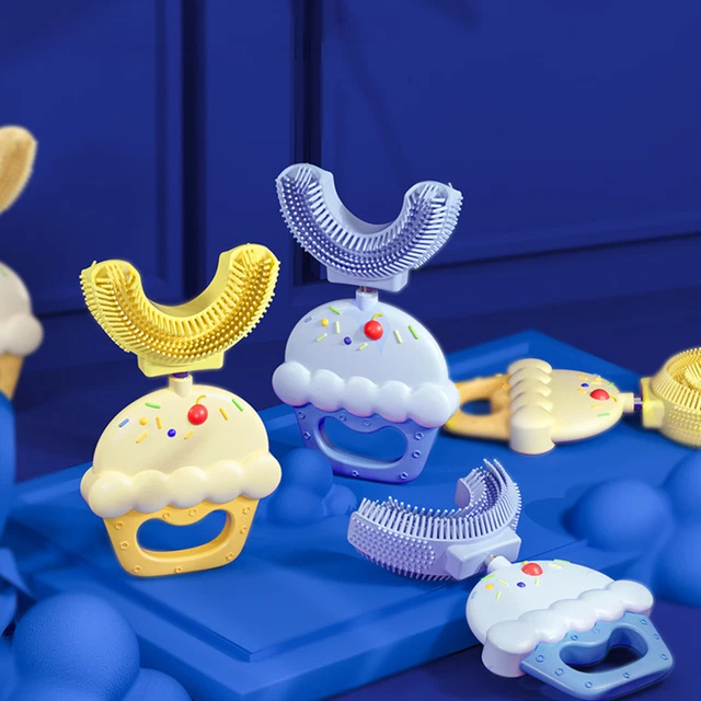 Spazzolino odontoiatrico compatto resistente ai morsi a forma di U bambini spazzolino orale colore vivido