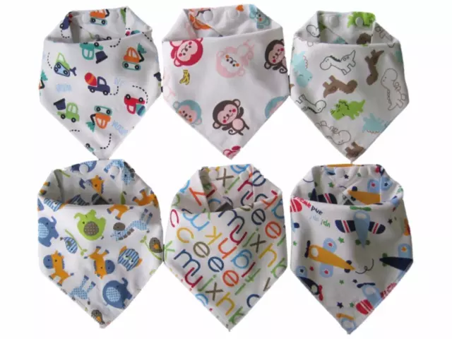 Baby Bandana Dribble Bibs (Boy 6 Pack) Blue.animals truck animals digger drool