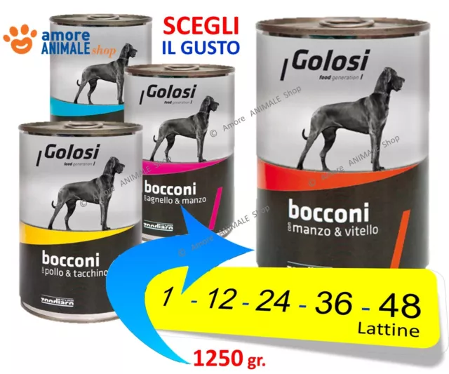 GOLOSI Dog Bocconi, Lattine 1250 gr → GUSTI Vari - Umido Cane, Cibo Per Cani