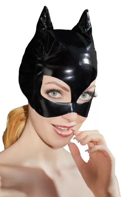 Black Level Vinyl Mask With Cat Ears Wet Leather Latex Look Cat Woman Mask