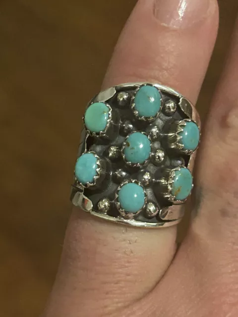 Sterling Silver Native American Sw Kingman Turquoise Chunky Saddle Ring Sz 8