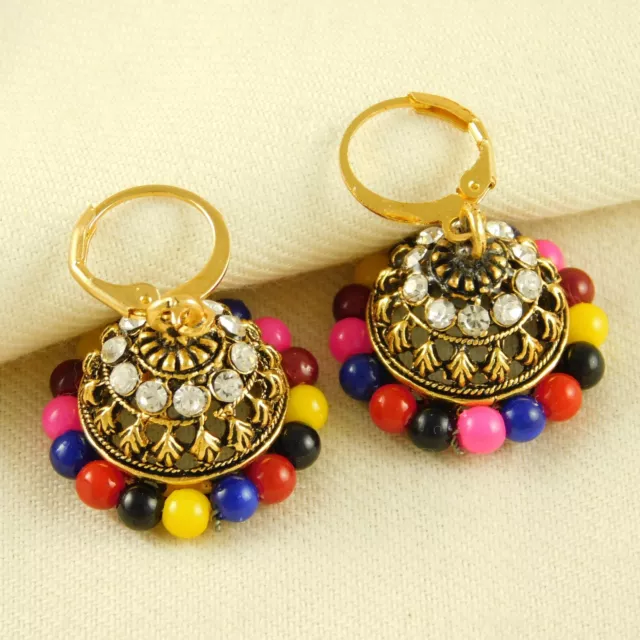 Multi color Pearl Earrings CZ Stone Bollywood Woomen Jhumka Ethnic Wedding Jewel