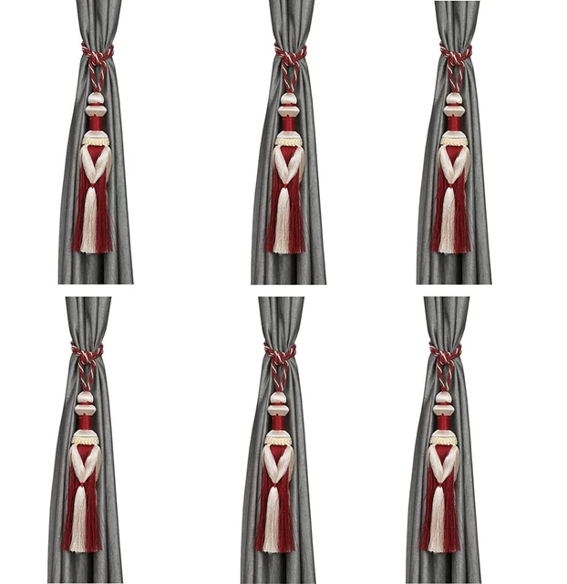 Beautiful Polyester Tassel Damru Rope Curtain Holders Tieback pack of 6 Maroon 2