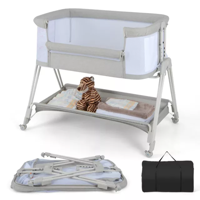 Baby Bedside Crib Folding Sleeper Bassinet Cot Bed Portable 7 Adjustable Heights