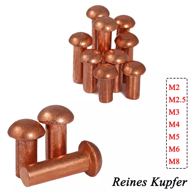 M2 M3 M4 M5 M6 M8 Reines Kupfer Halbrundkopf Vollnieten Halbrundnieten DIN 660