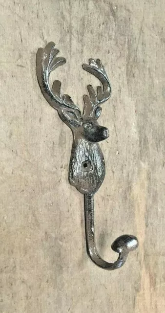 SET of 3 DEER HOOKS rustic bronze brown cast iron heavy duty hooks for lodge elk 9