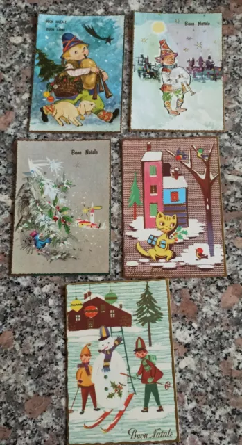 5 cartoline natalizie vintage anni 60/70 Non Viaggiate