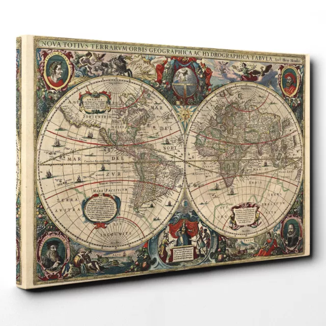 Henricus Hondius Ii - Vintage World Map 2 Canvas Wall Art Print Framed Picture 2