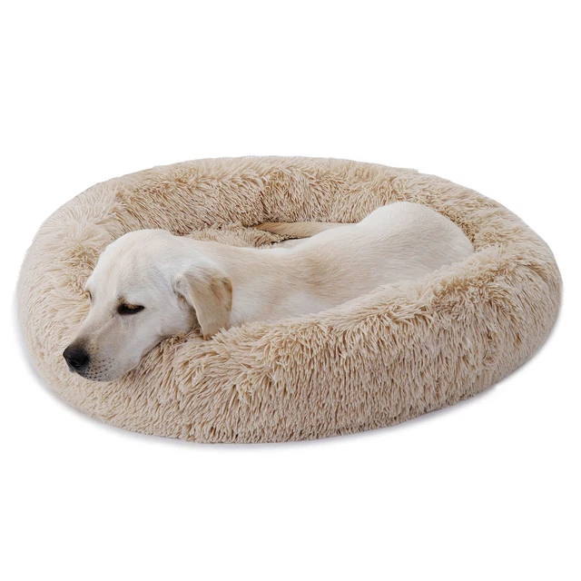 Fluffy Pet Dog Bed Diameter 30 Inch Donut Cuddler Cushion Non-Slip Cozy Shaggy