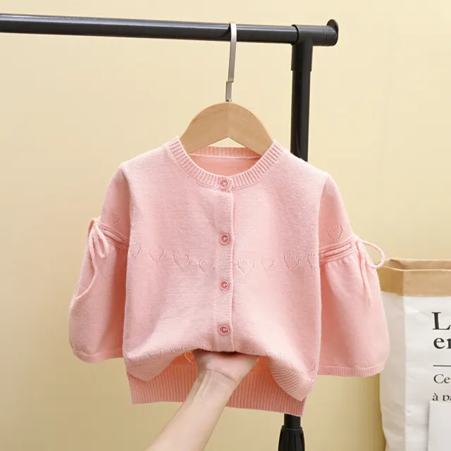Kids Girls Knitted Solid Color Drawstring Cardigan Sweet Sweater Show Party Top