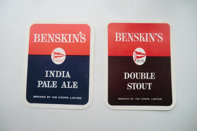 Mint Pair Benskins Ind Coope Ipa & Double Stout Brewery Beer Bottle Labels