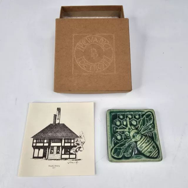 Pewabic Pottery Detroit Honeybee Tile Green Wall Art 3x3 With Box