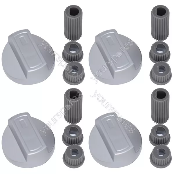 4 X Servis Universal Cooker/Oven/Grill Control Knob And Adaptors Silver