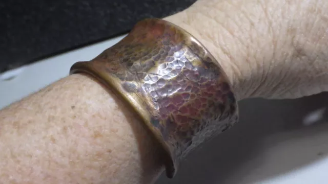 vintage copper hand forged blacksmith hammered heavy cuff bracelet warrior 5.5oz