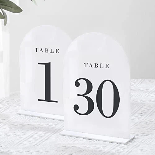UNIQOOO White Arch Wedding Table Numbers with Stands 1-30 5x7 Acrylic Signs a...