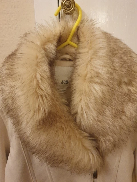 Girls River Island Cream Faux Suede & Faux Fur Collar Jacket Age 9-10 Years 2