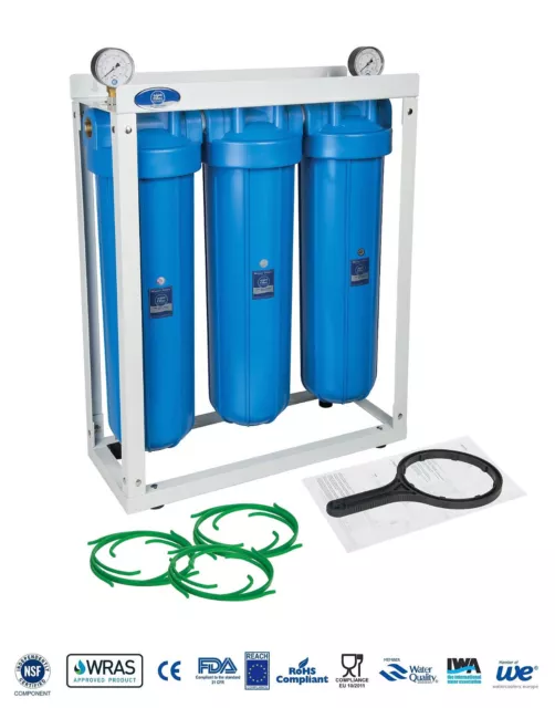 AQUAFILTER 20" Big Blue BB 3-Stage Whole House Water Filter System Housing