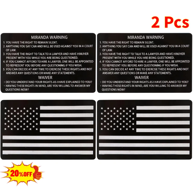 2Pcs Miranda Warning Right Phonetic Alphabet Card Military Polices Metal Cards