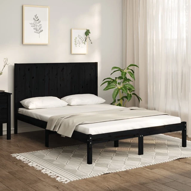 BED FRAME WITHOUT Mattress Black 140x190 cm Solid Wood Pine £142.58