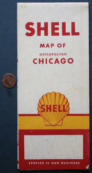 1960 SHELL OIL Gas service station map of metropolitan Chicago Illinois ...