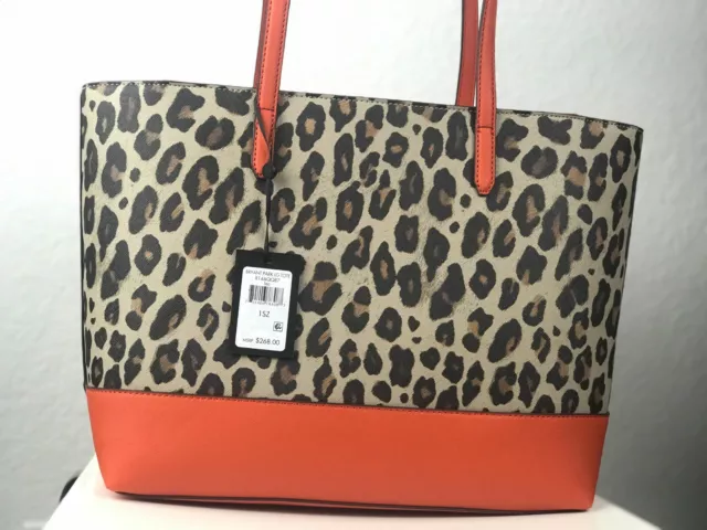 NWT DKNY Bryant Park Large Tote Bag / Purse Leopard / Orange $268.00 2