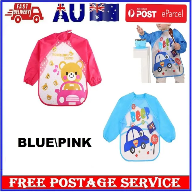 New Baby Toddler Waterproof Long Sleeve Feeding Apron Bib Smock for home eating