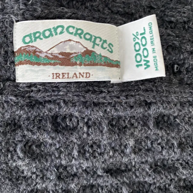 Aran Crafts Irish Cable Knit Scarf Merino Wool Charcoal Gray Ireland Unisex