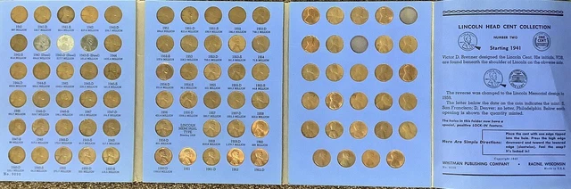 Complete Lincoln Wheat Penny Cent Collection Whitman Album 1941 - 1974 P D S Set