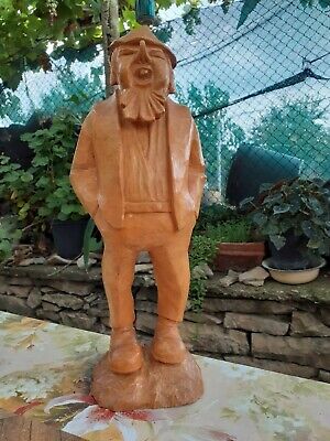 13+" gnome man wooden hand carved figure figurine statuette carving art, signed