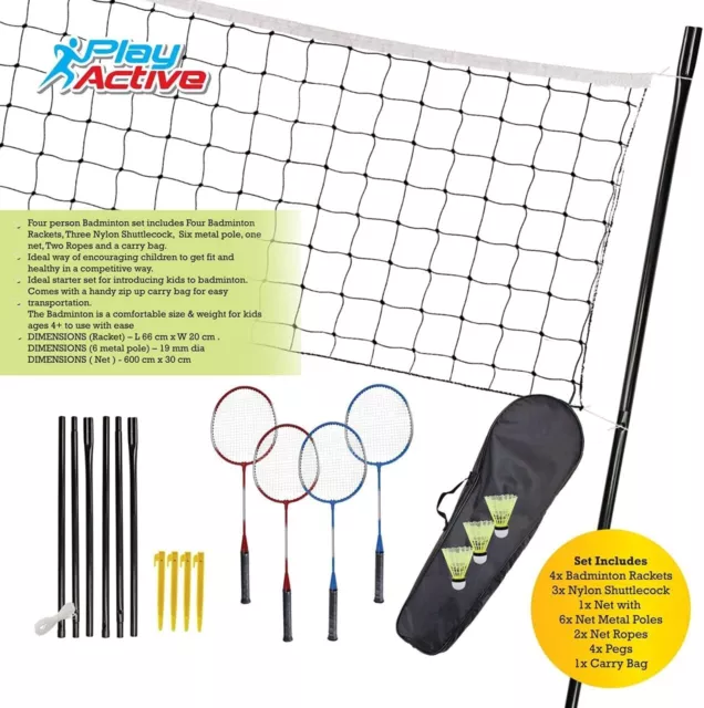 4 Player Professional Badminton Set Racket Shuttlecock Poles Net Bag Sports Game