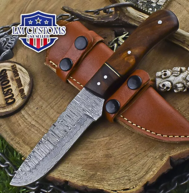 Custom Hand Forged Skinner Knife Ladder Damascus Walnut Wood Wooden Bolster Gift