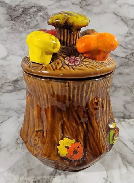 Vintage Mushroom Tree Stump Cookie Jar / 8 Inches Tall