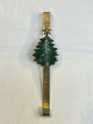 Brass Metal Big Wreath Over the Front Door Hanger Long Green Christmas Tree 15"