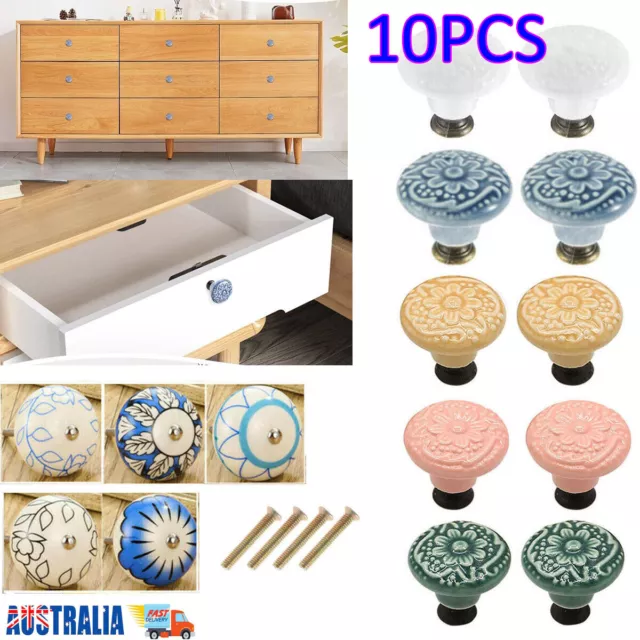 10 X Ceramic Kitchen Knobs Cupboard Pulls Cabinet Drawer Door Handles Furniture