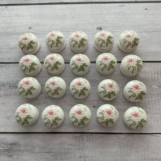 Porcelain Ceramic Drawer Cabinet Pulls Knobs White Floral Pink Green Set Of 20