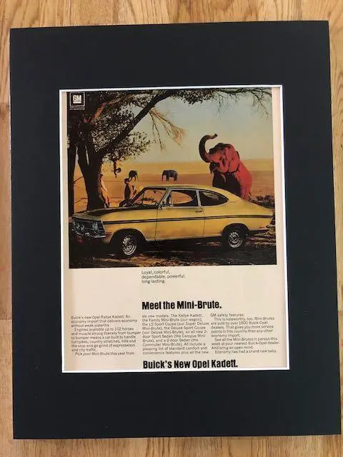 1968 Opel Rallye Kadett Print-Ad/Matted & Ready to Frame or Hang As-Is!