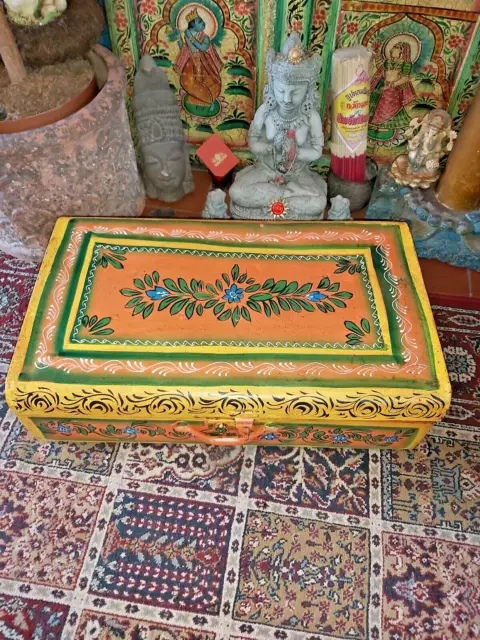 Indian Vintage Hand Painted Iron Storage Trunk/Table/Display