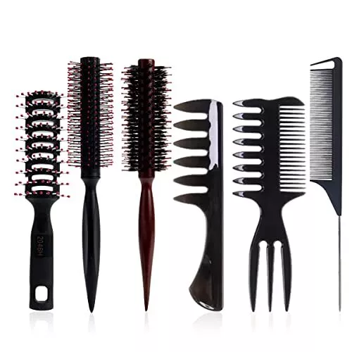 6Pcs Styling Hair Brush and Comb Set for Men round Hair Brush with Soft Nylon B