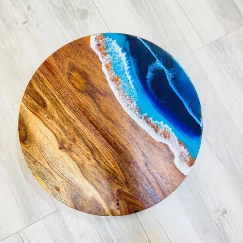 18" Madera Y Resina Epoxy Table Top Handmade Único Muebles Piezas