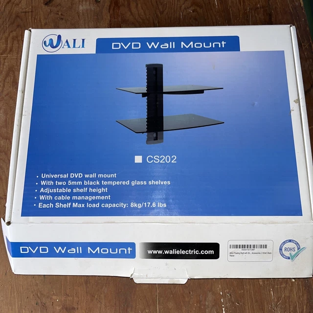 Wali DVD Player Wall Mount CS201, With Floating Black Tempered Glass Shelf